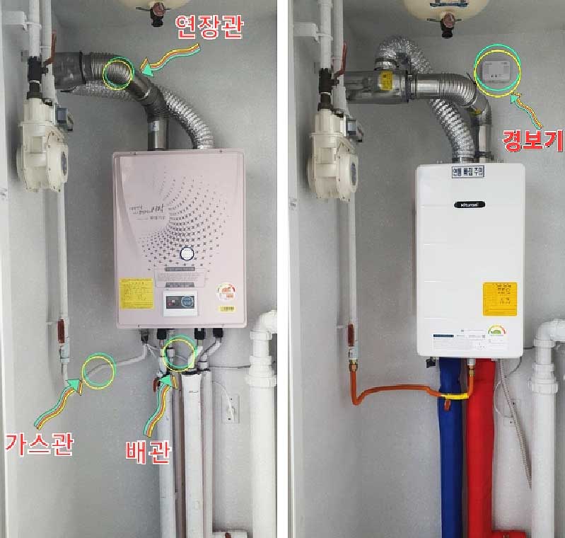 시공 후 새로 설치된 깨끗한 보일러 사진